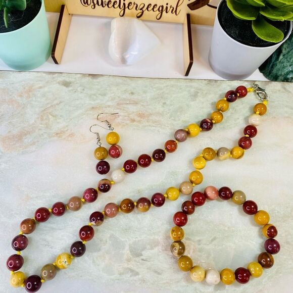 Mookaite Jasper Necklace, Bracelet & Earrings 3pc Jewelry Set - Picture 1 of 8